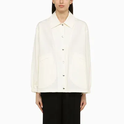 Jil Sander White Shirt Jacket With Logo In Neutrals