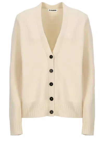 Jil Sander Wool Cardigan In White