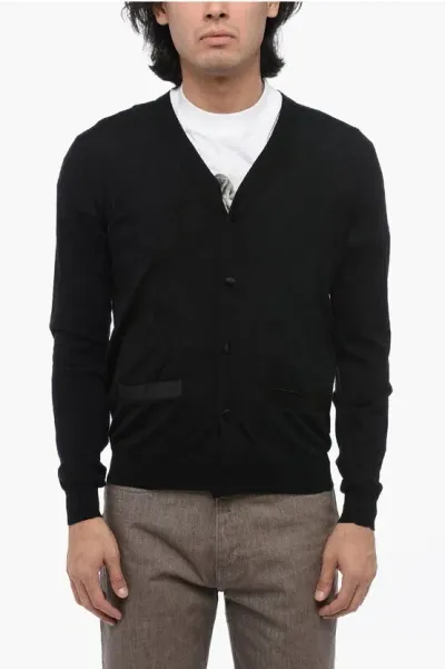 Jil Sander Wool Cardigan With Satin Details In Black