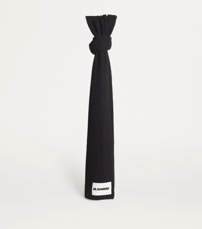 Jil Sander Wool Logo Scarf In Black