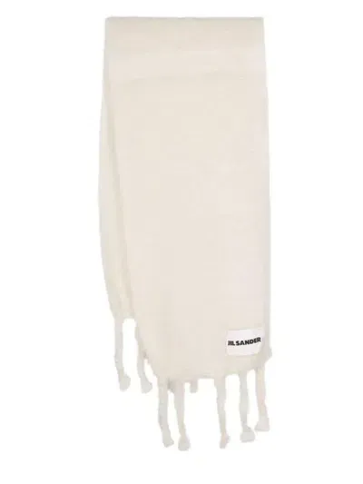 Jil Sander Wool Scarf With Fringes In White