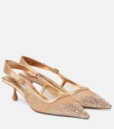 Jimmy Choo Amel 50 Embellished Mesh Slingback Pumps In Gold