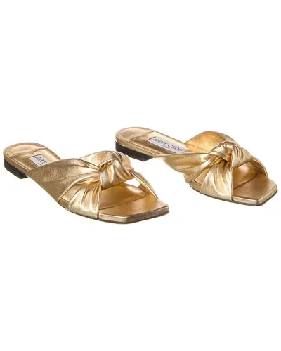 Jimmy Choo Avenue Metallic Leather Slides In Gold