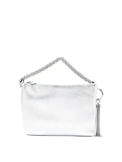 Jimmy Choo Callie Metallic Tassel Clutch In Grey