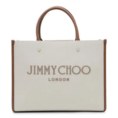 Jimmy Choo Small Avenue Canvas Tote Bag In Natural/taupe/d.tan/l. Gold