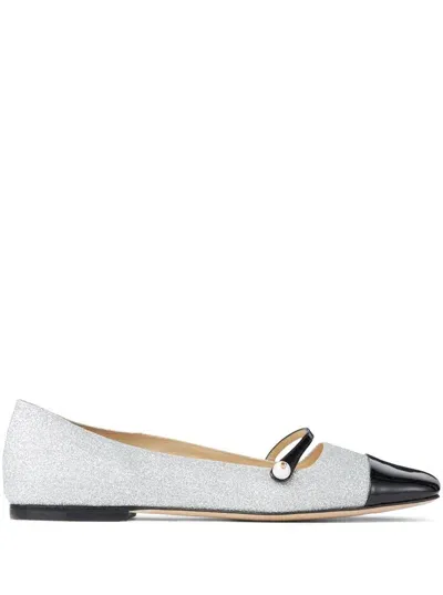 Jimmy Choo Elisa Glittered And Patent-leather Mary Jane Ballet Flats In Black