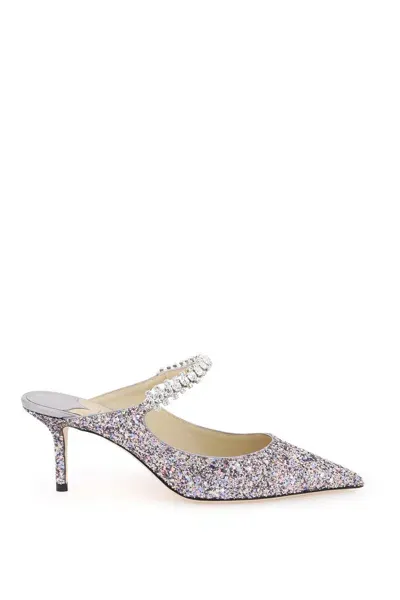 Jimmy Choo Bing 65 Crystal Strap Glitter Heel Mules In Multicolor