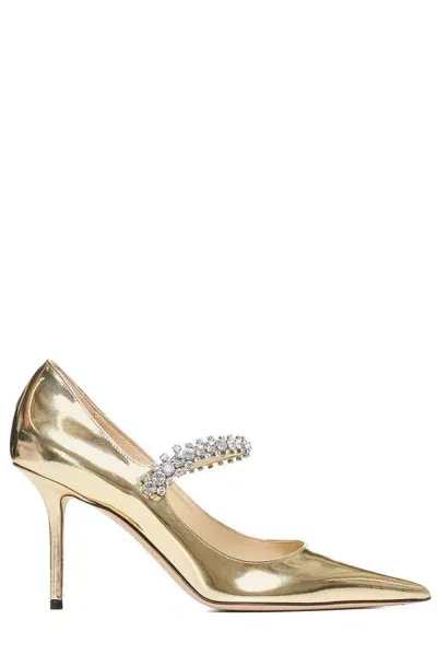 Jimmy Choo Bing 85 Embellished Pumps In Gold