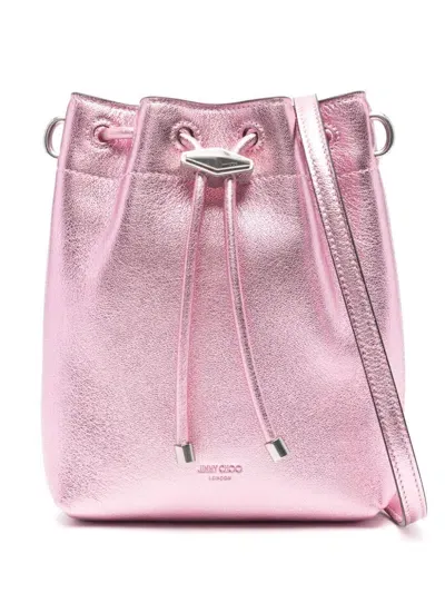 Jimmy Choo Bon Bon Metallic Leather Mini Bucket Bag In Pink