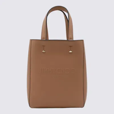 Jimmy Choo Brown Calf Leather Totes In Biscuit/light Gold