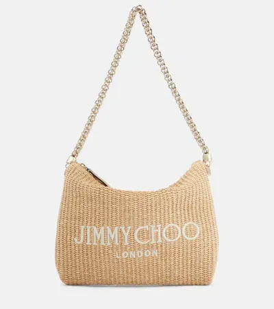 Jimmy Choo Callie Logo Raffia Shoulder Bag In Naturale/latte