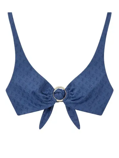 Jimmy Choo Capsule Logo All Over Triangle Bikini Top In Blue