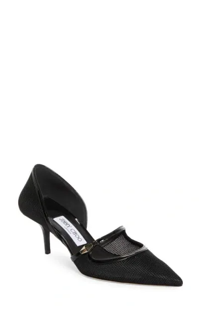 Jimmy Choo Carolyn Pointed Toe Mesh D'orsay Pump In Black/black