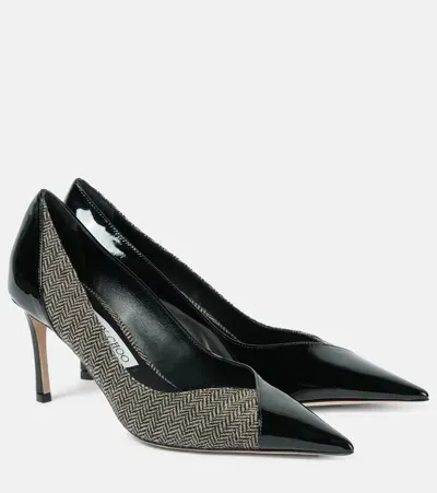 Jimmy Choo Cass 75 Paneled Patent Leather Pumps In Black