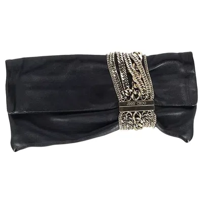 Jimmy Choo Chandra Chain Detail Clutch Bag In Black Leather