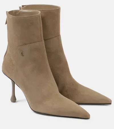 Jimmy Choo Cycas 80 Suede Ankle Boots In Beige