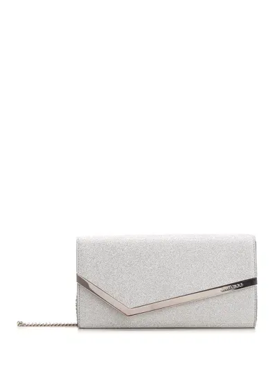 Jimmy Choo Emmie Glitter Leather Clutch In Silver