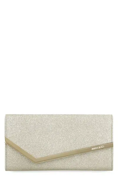 Jimmy Choo Emmie Glitter Clutch In Metallic