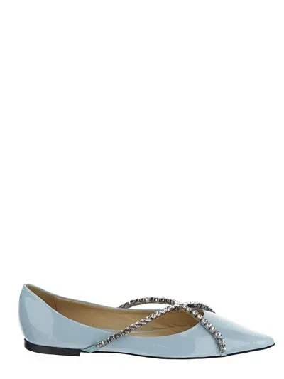 Jimmy Choo Genevi Flat Leather Ballerina Shoes In Blue