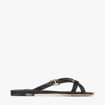 Jimmy Choo Jess Leather Crisscross Flat Sandals In Black