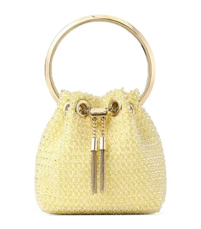 Jimmy Choo Micro Bon Bon Beaded Tote Bag In Yellow