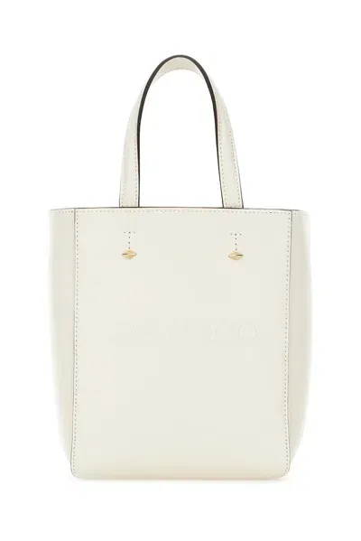 Jimmy Choo Small Lenny Logo Embossed Tote Bag In White