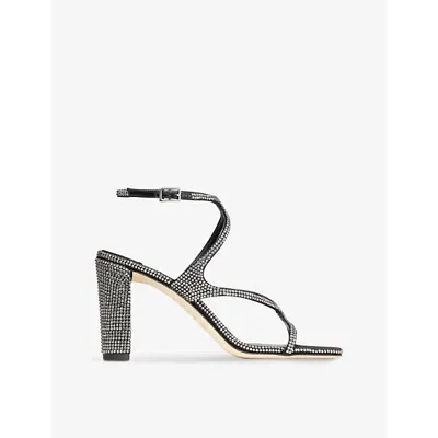 Jimmy Choo Azie 85 Crystal-embellished Satin Heeled Sandals In Black