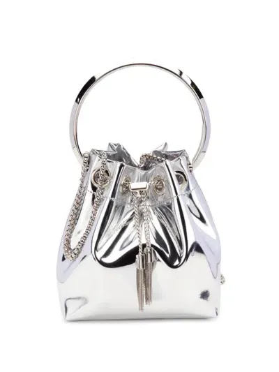 Jimmy Choo Bon Bon Drawstring Tote Bag In Silver