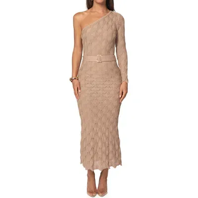 Jluxlabel La Costa One-shoulder Maxi Sweater Dress In Beige