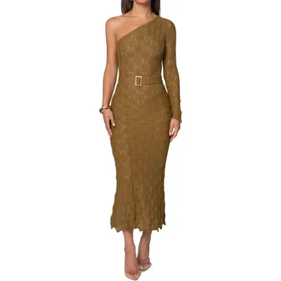 Jluxlabel La Costa One-shoulder Maxi Sweater Dress In Olive