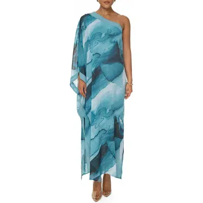 Jluxlabel Mariel One-shoulder Long Sleeve Maxi Dress In Blue