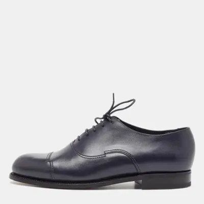 Pre-owned J.m.weston Navy Blue Leather Lace Up Oxfords Size 41