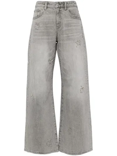 Jnby Butterfly-embellished Wide-leg Jeans In Grey