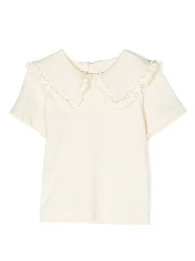 Jnby By Jnby Ruffled-collar Short-sleeve T-shirt In Weiss