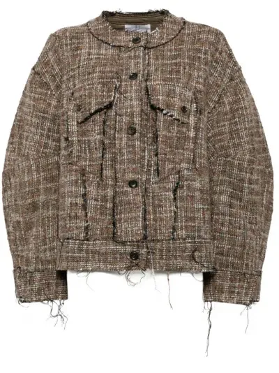 Jnby Oversized Tweed Jacket In Brown