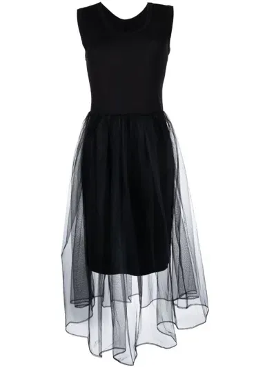 Jnby Sleeveless Tulle-panel Dress In Black