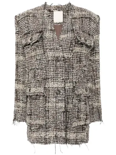 Jnby V-neck Tweed Jacket In Black