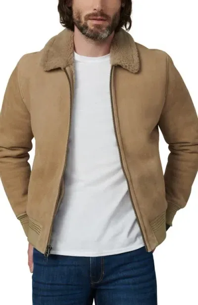 Joe's Genuine Shearling Trim Suede Flight Jacket In Mushroom