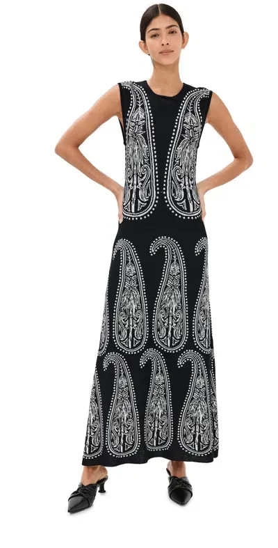 Johanna Ortiz Air Of Mystery Paisley Cotton Midi Dress In Black,white