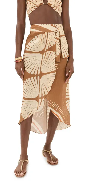 Johanna Ortiz Amazon Echoes Midi Skirt Mother Boa Pareo Camel - Ecru