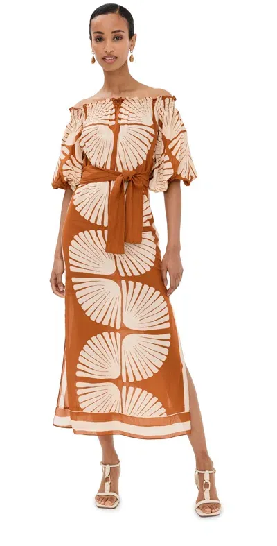 Johanna Ortiz Amazonia Peruana Ankle Dress Mother Boa Pareo Ecru - Rust