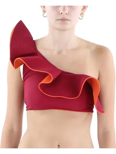 Johanna Ortiz Ayacucho Ruffle Reversible One Shoulder Bikini Top In Burgundy Intese Tangelo