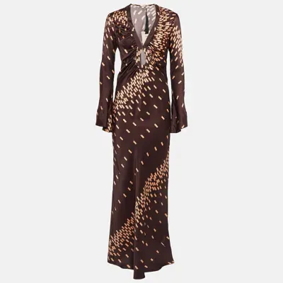 Pre-owned Johanna Ortiz Brown Voragine Abstract Print Silk Maxi Dress S