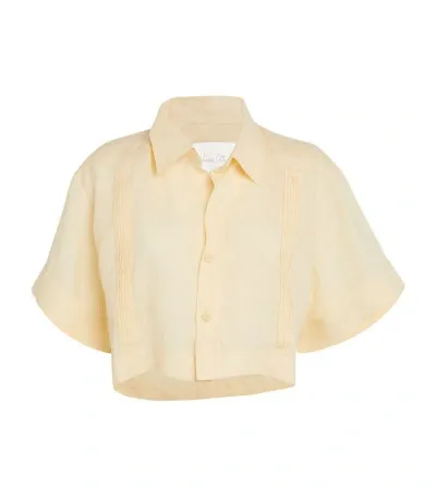 Johanna Ortiz + Net Sustain Manyatta Cropped Pleated Organic Linen Shirt In Ecru