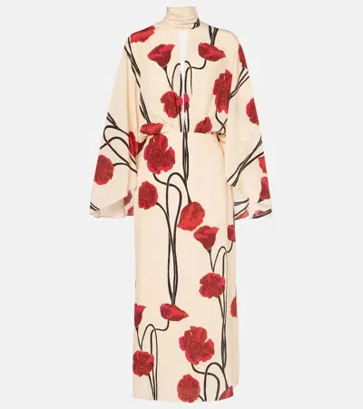 Johanna Ortiz Parajes Lejanos Floral Silk Midi Dress In Ivory