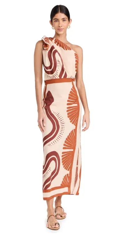 Johanna Ortiz Natural Ecosystem Asymmetric Cotton Maxi Dress In Ecru Red