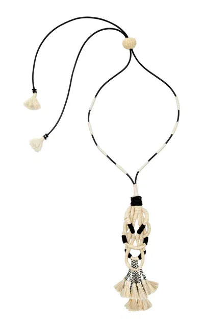 Johanna Ortiz Nautical Affair Leather And Palm Pendant Necklace In White