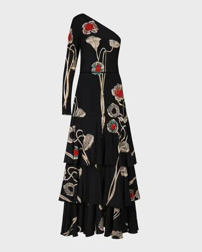 Johanna Ortiz Poesia De Paz Tiered Silk Maxi Dress In Black