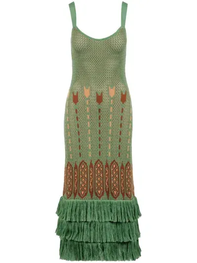 Johanna Ortiz Viento Verde Ruffled Dress In Green/brown