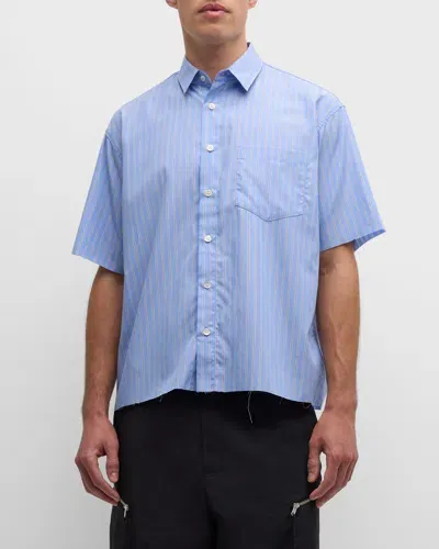 John Elliott Men's Hemi Striped Poplin Sport Shirt In Blue X Black